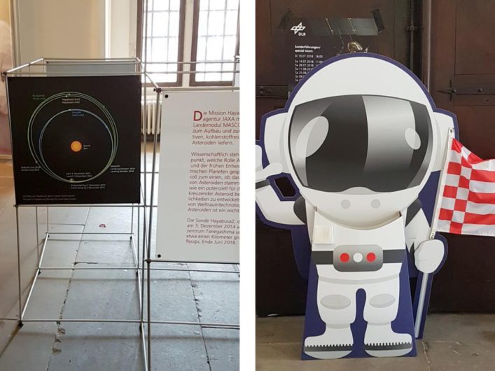 Erläuterungen zum Lander MASCOT in der Ausstellung Kontakt zu einem Asteroiden