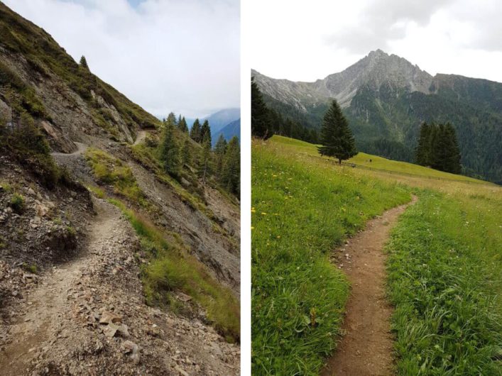 schmale Wegstücke auf der Wanderung zur Assen Hütte