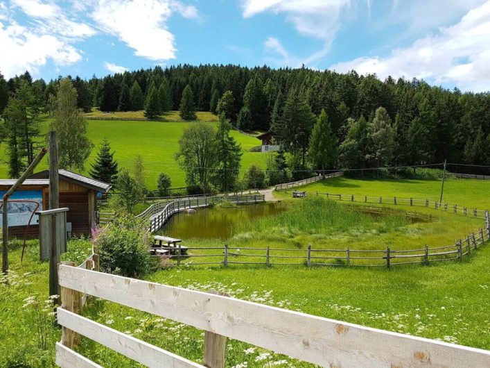 vor bei an einem Weiher auf dem Rückweg nach Hafling