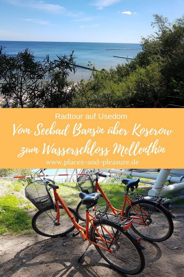 Radfahren auf Usedom. Lecker essen und trinken. Eine schöne Tagestour mit dem Fahrrad führt vom Seebad Bansin zu den Salzhütten in Koserow und über das Wasserschloss Mellenthin wieder zurück nach Bansin. Mittlere Kondition oder E-Bike erforderlich. #Usedom #Ostsee #Radtour #Reisetipp