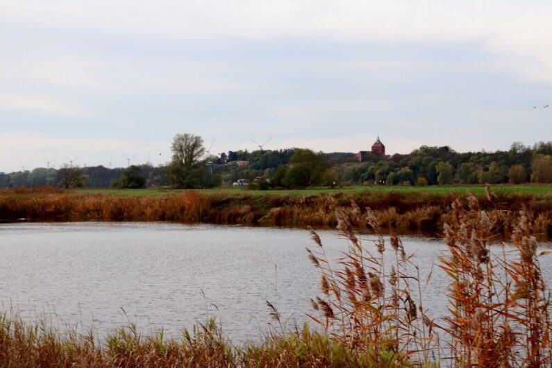 Blick über die Elbe auf Dorf am anderen Ufer