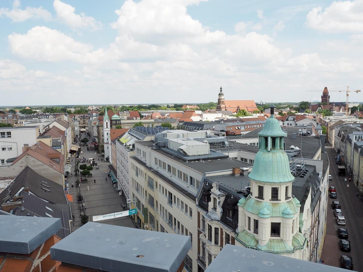 Blick auf die Innenstadt von Cottbus vom Spremberger Turm